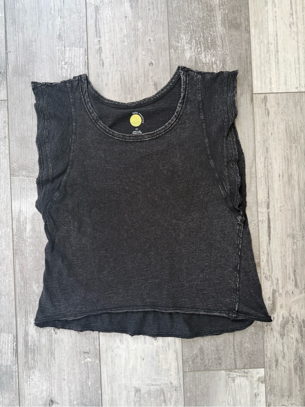 Anthropologie Daily Practice Ruffle Muscle Top Black Charcoal Crop Size Smal
